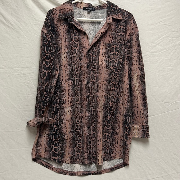 Pink Snake Print Button up Blouse - Picture 1 of 3